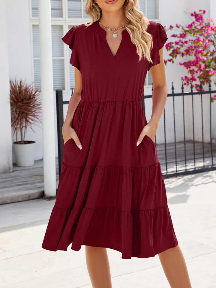 Zia - Robe midi décontractée à volants et col échancré