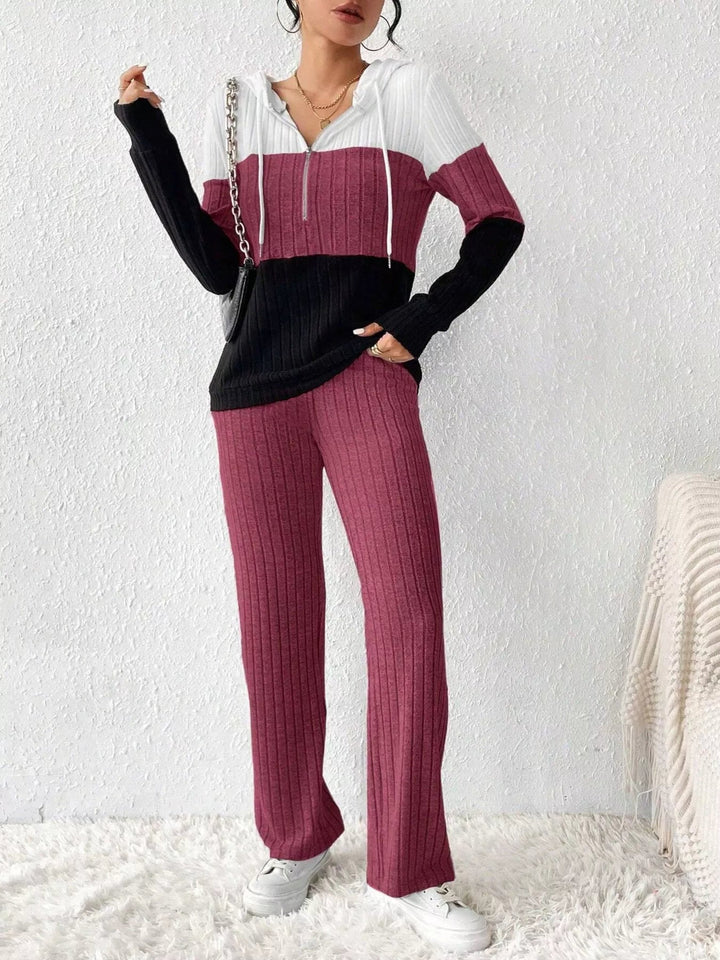 Dahlia - Ensemble Élégant Hoodie à Demi-Zip et Pantalon