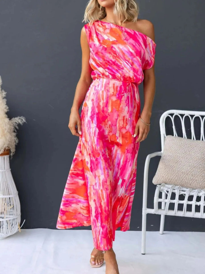 Flora - Robe élégante à fleurs colorées épaules dénudées avec fente