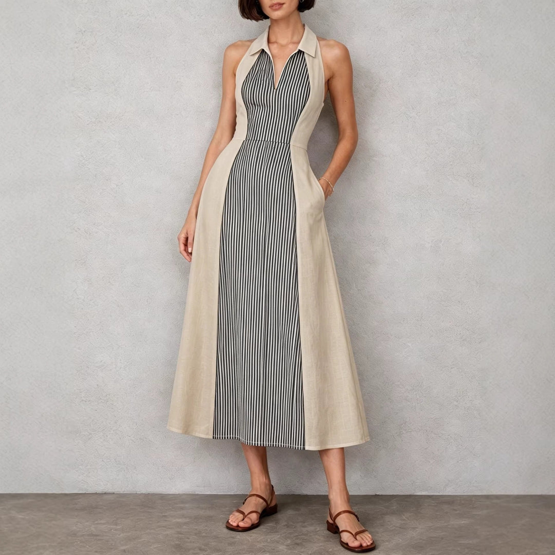 Louna - Robe sans manches à rayures et col en V très élégante