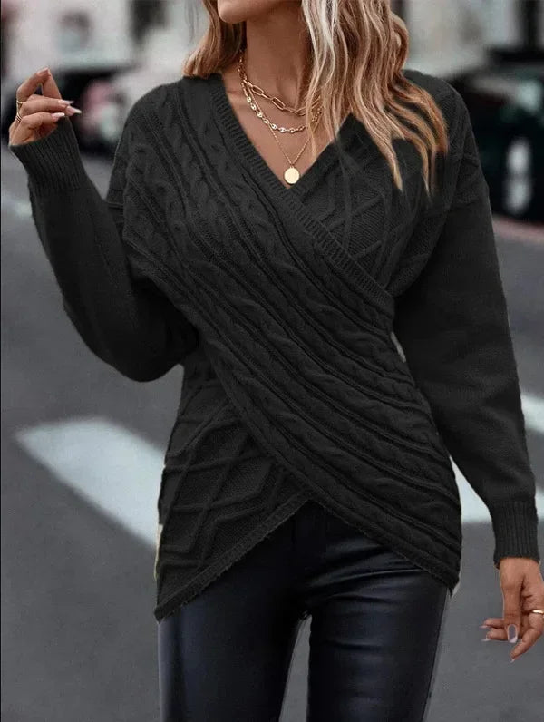 Hannelore - Pull cache-cœur ajusté tendance avec ourlet asymétrique