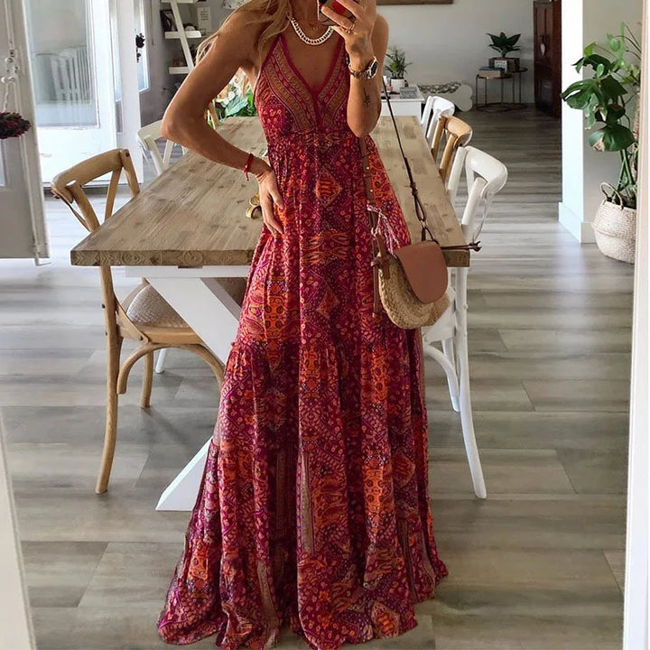 Cora | Robe fleurie imprimée taille haute style bohème pour femmes