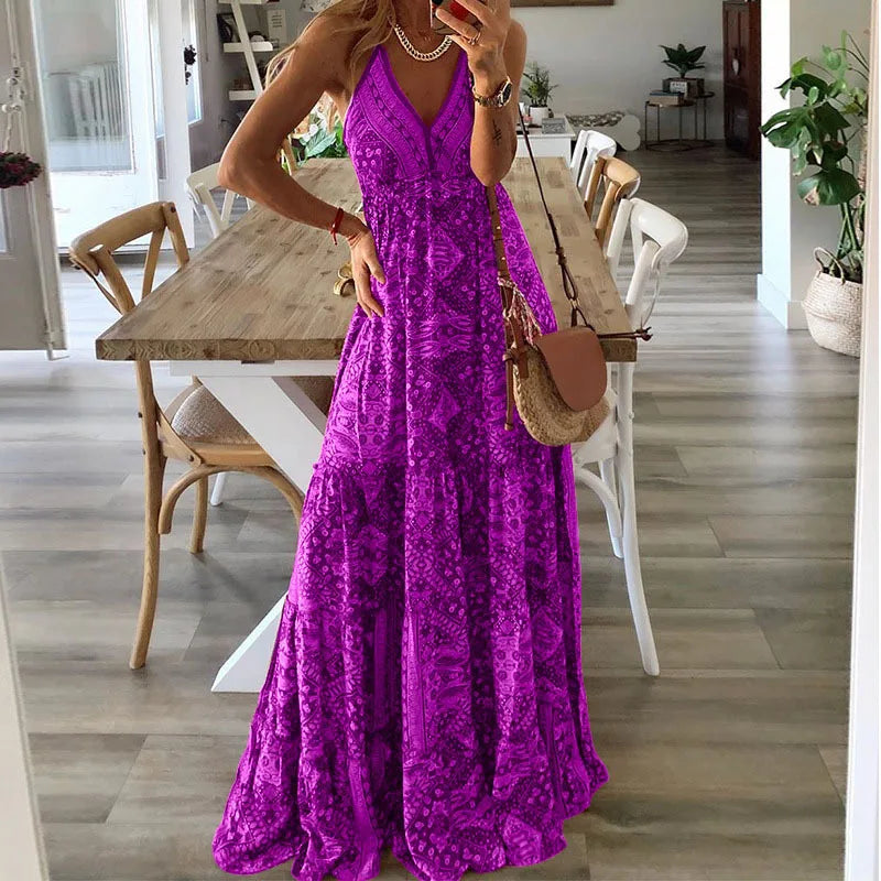 Cora | Robe fleurie imprimée taille haute style bohème pour femmes