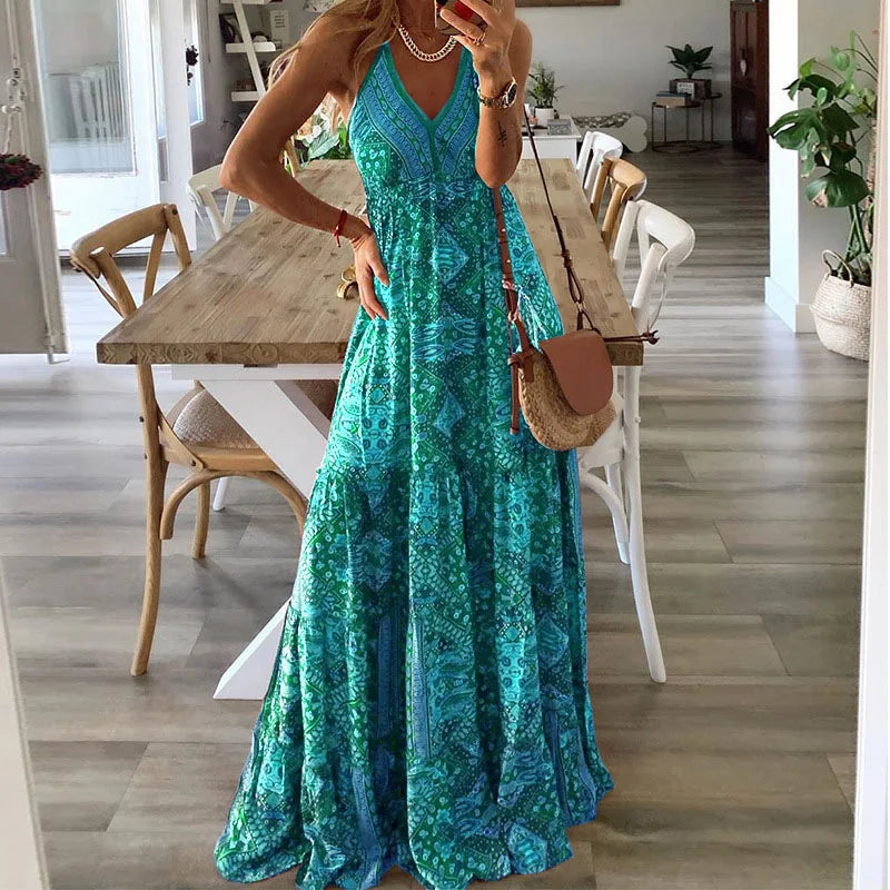 Cora | Robe fleurie imprimée taille haute style bohème pour femmes