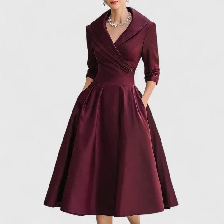 Xylaine - Robe midi élégante flatteuse à manches mi-longues