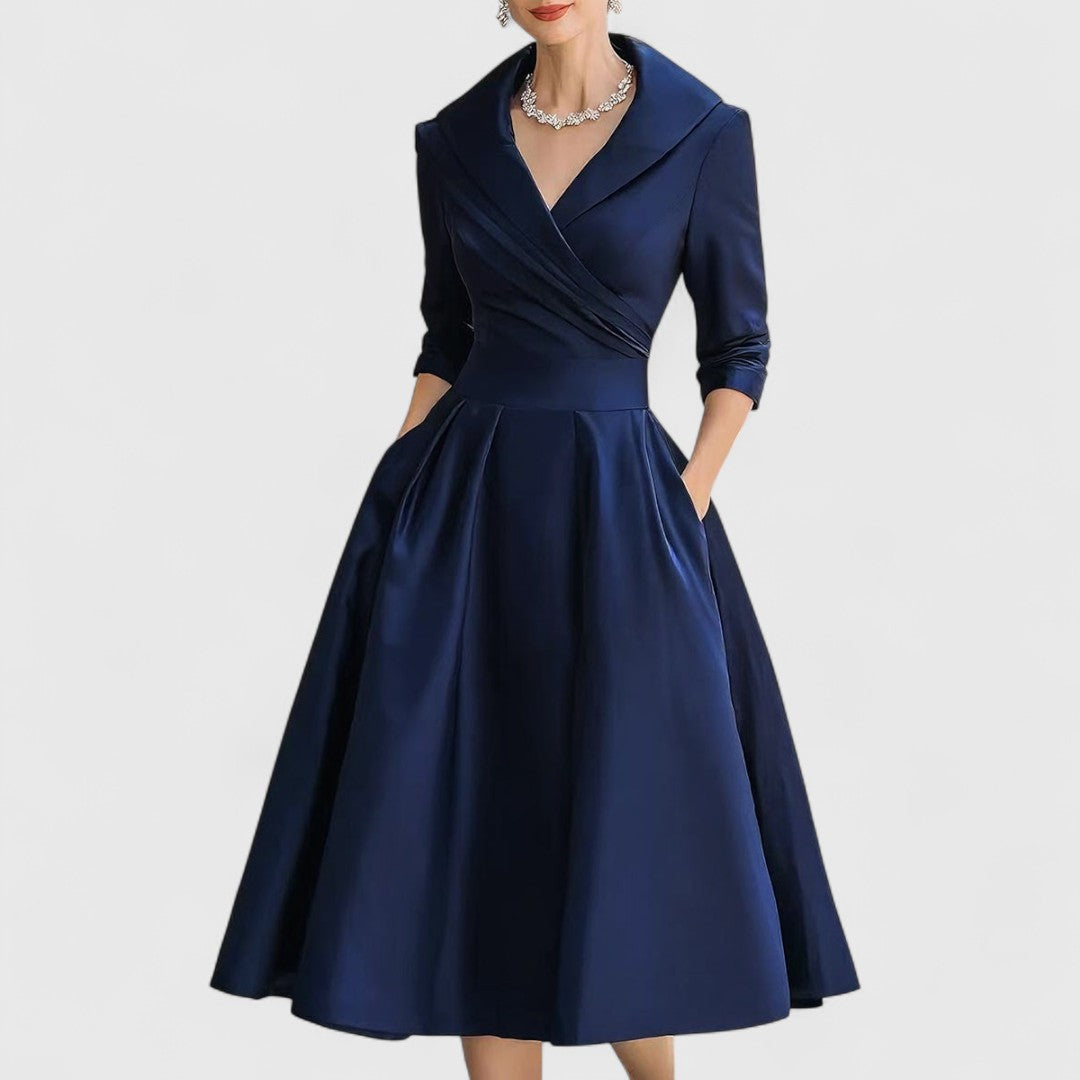Xylaine - Robe midi élégante flatteuse à manches mi-longues