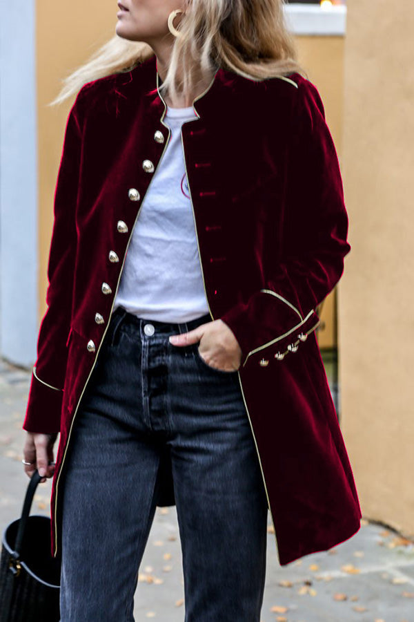 Della - Manteau élégant et douillet en velours à double boutonnage