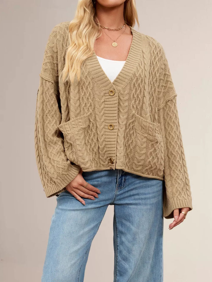 Zenitha - Cardigan ample élégant en maille torsadée boutonné
