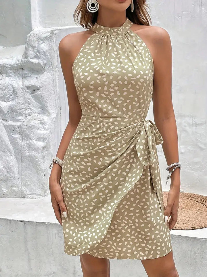 Quinasha - Robe midi élégante sans manches à col halter et pois avec lien latéral