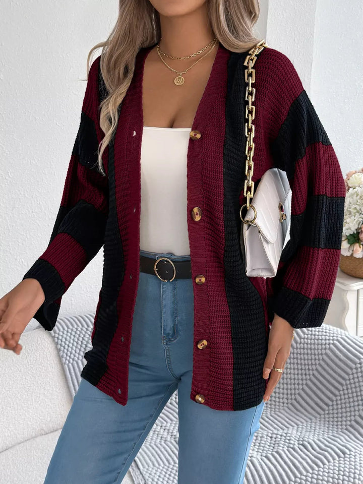 Zyla - Cardigan élégant à rayures color block boutonné