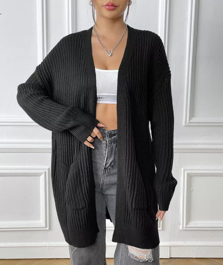 Kacy - Cardigan élégant en maille côtelée à épaules tombantes