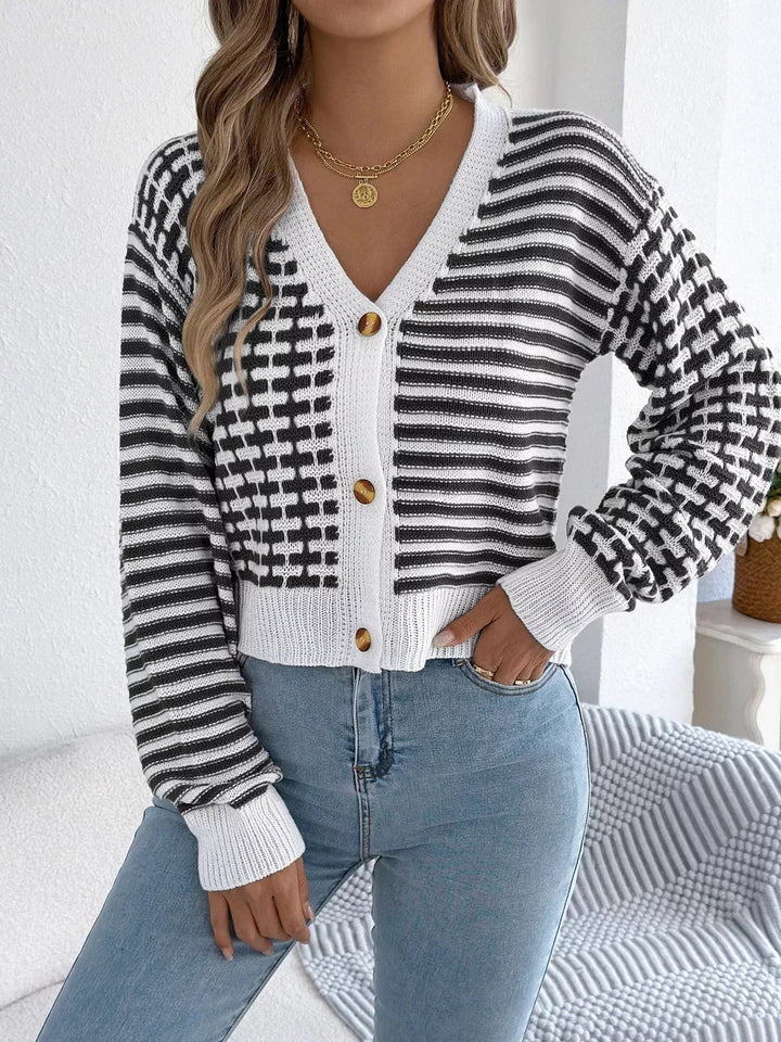 Arah - Cardigan cropped chic à rayures boutonné