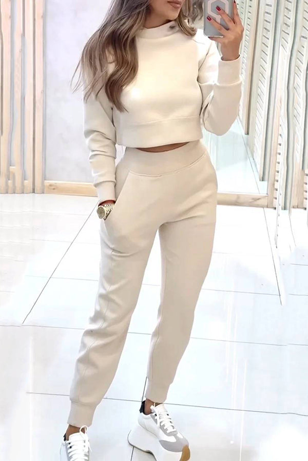 Jeanna - Ensemble Pull Court et Pantalon Tricoté Décontracté pour Femme