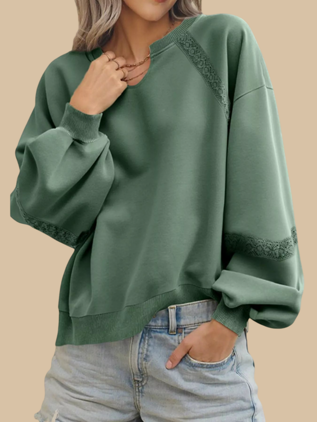 Dainora - Sweat Ample Élégant à Manches Longues avec Détails en Dentelle