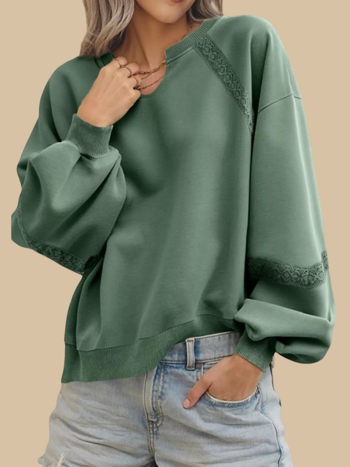 Dainora - Sweat Ample Élégant à Manches Longues avec Détails en Dentelle