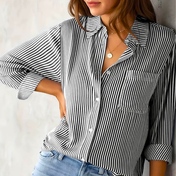 Nyanna - Blouse polo élégante à rayures boutonnée