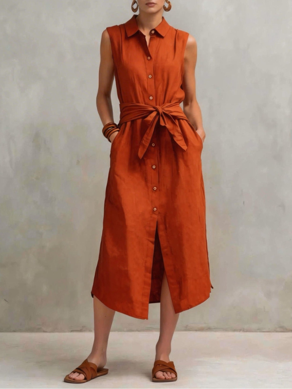 Lucie - Robe sans manches décontractée et élégante, à nouer à la taille