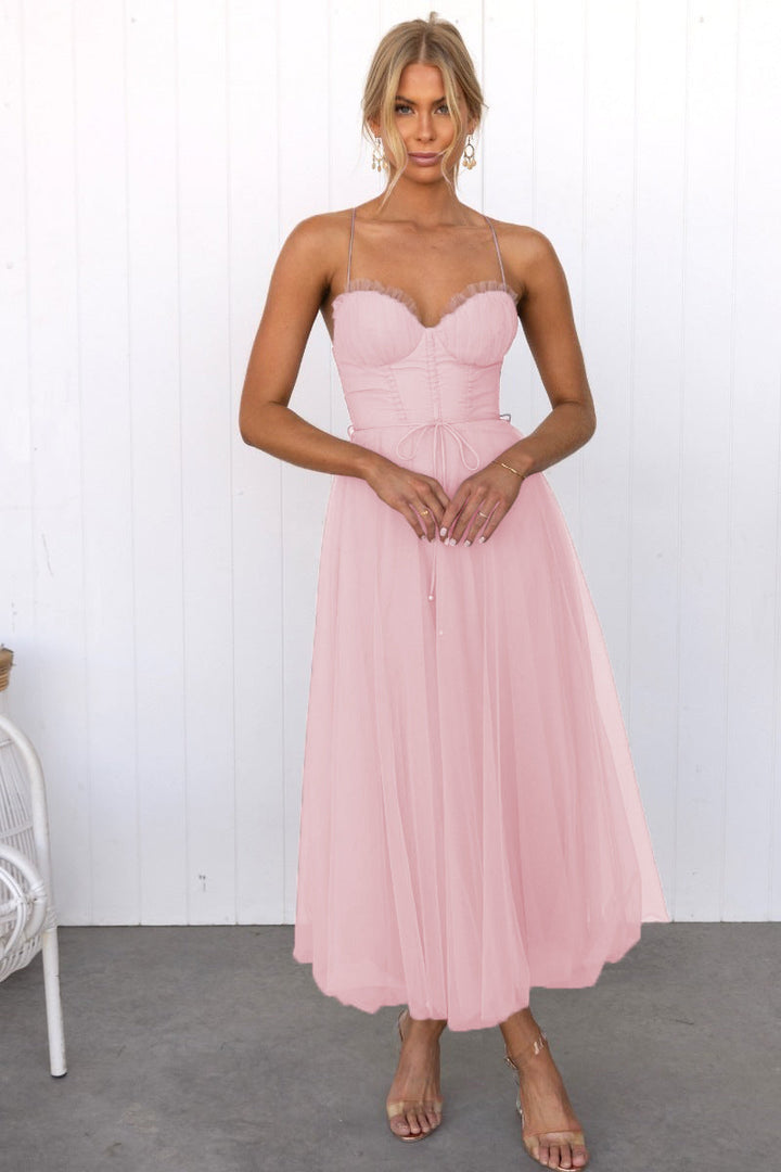 Vivian | Moderne Princesse Mousseline Jarretelles Fête Maxi Robe