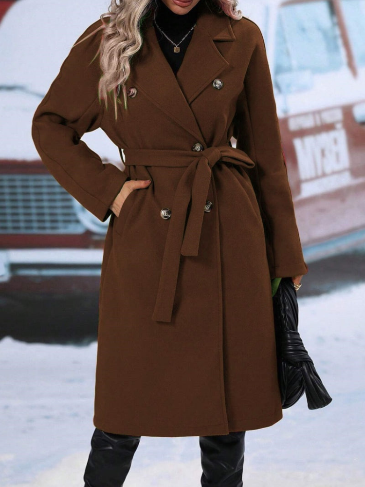Winette - Manteau Long Élégant Croisé à Double Boutonnage avec Ceinture