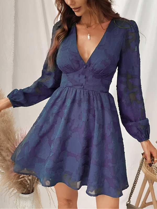 Nina - Robe mini élégante à manches longues avec col V plongeant et coupe A-line