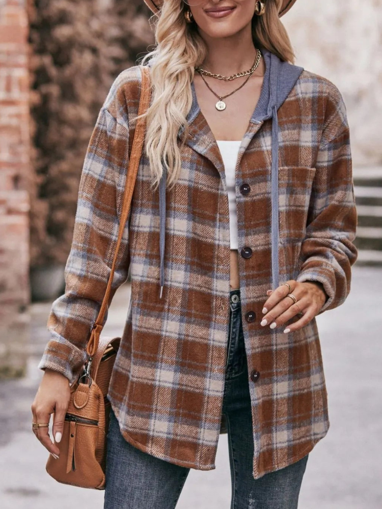 Lyraelle - Veste hoodie oversize à carreaux avec boutons