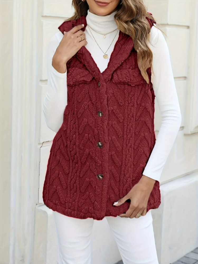 Quintina - Gilet Élégant à Capuche avec Boutons sur le Devant