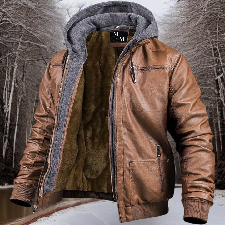 Francesc | Veste en cuir avec capuche pour hommes