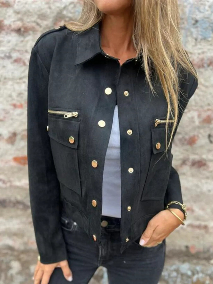 Kandace - Veste élégante en suédine avec zip et poches avant