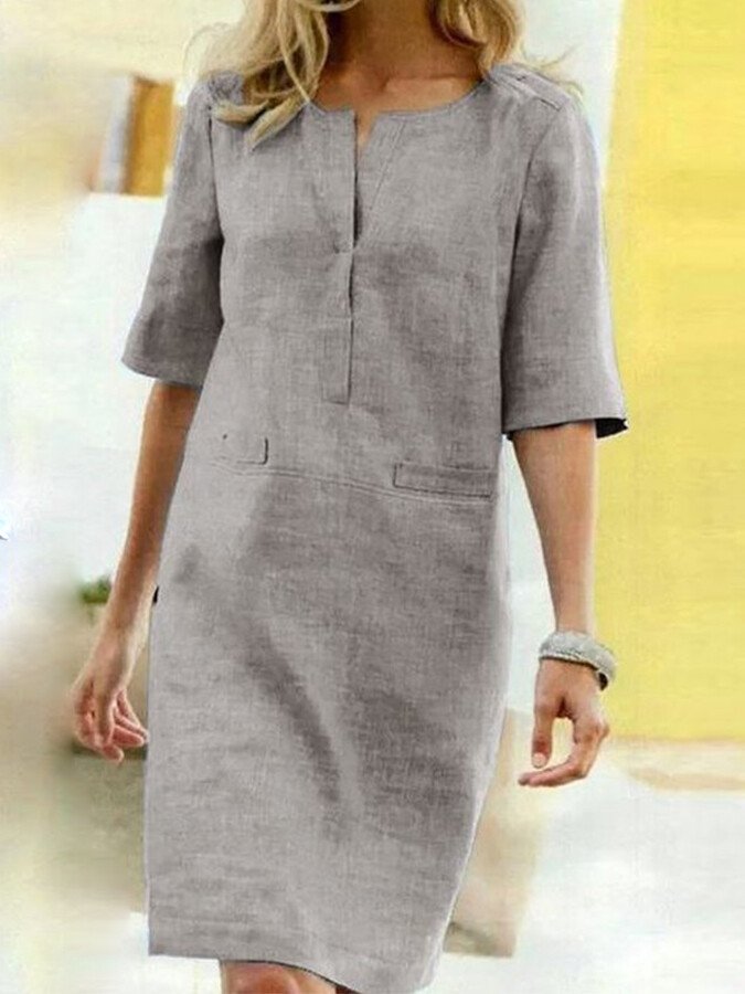 Hauzini | Robe en coton et lin à manches courtes pour femmes