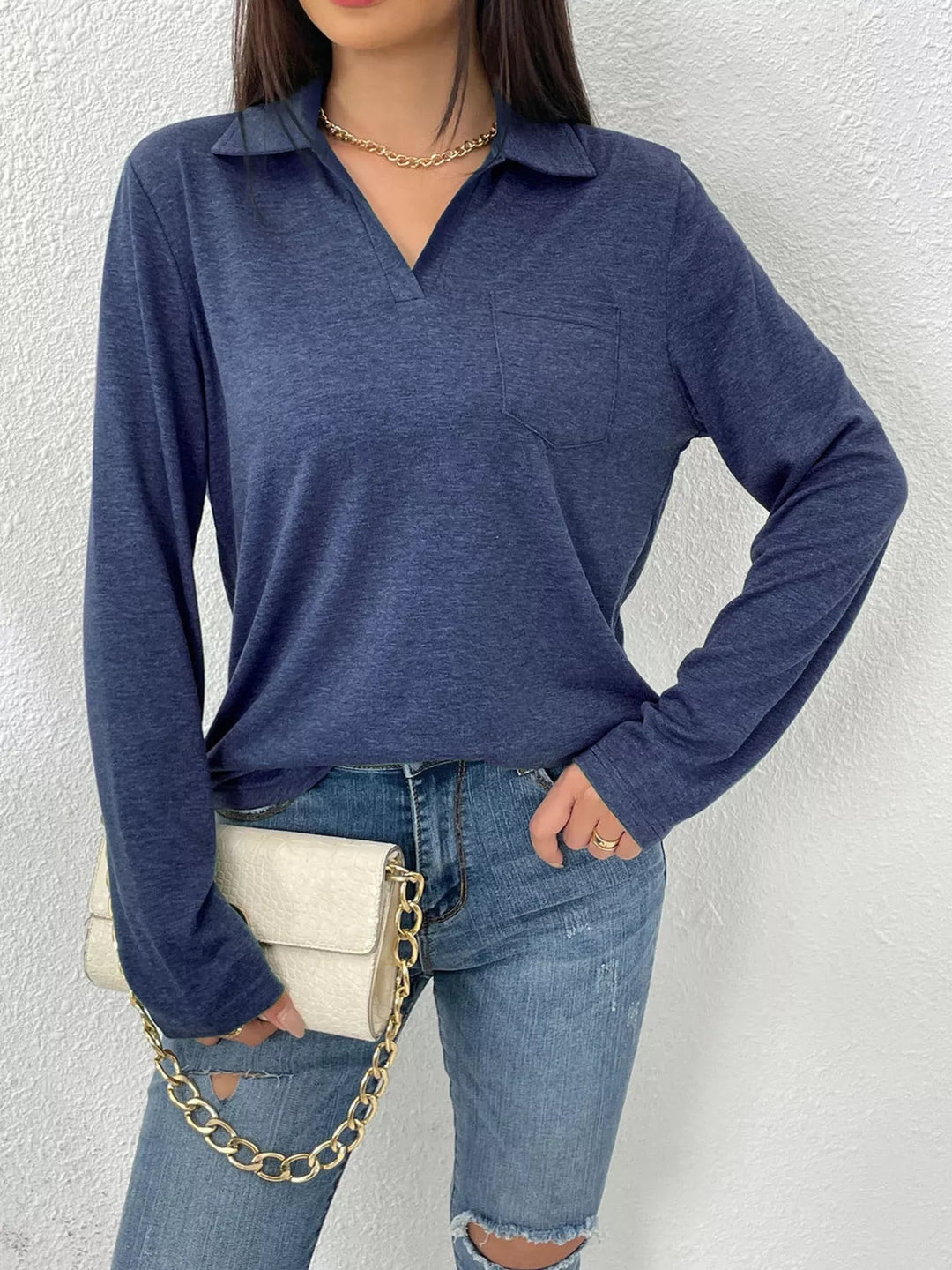 Aurelia - Sweat-shirt polo décontracté à manches longues