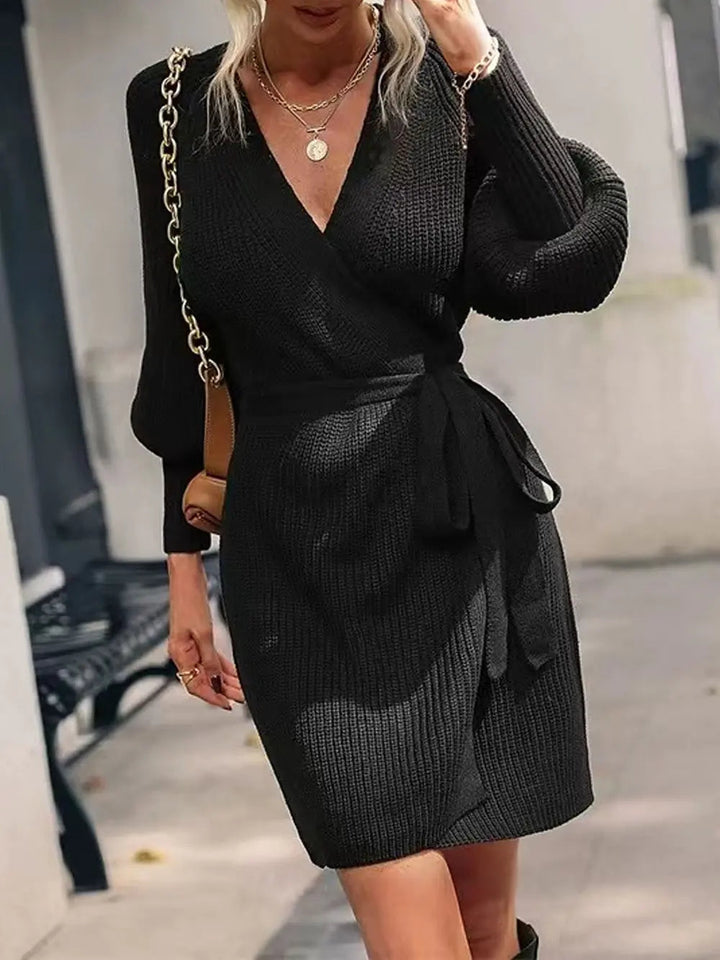 Emmaline - Cardigan long en maille ceinturé style cache-cœur