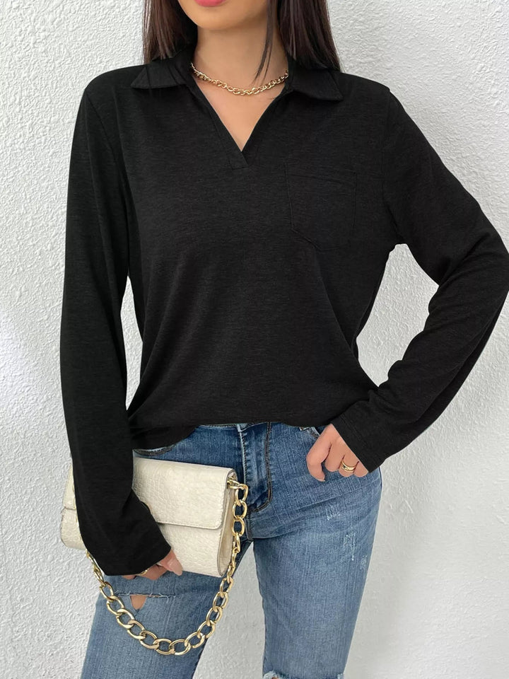 Aurelia - Sweat-shirt polo décontracté à manches longues