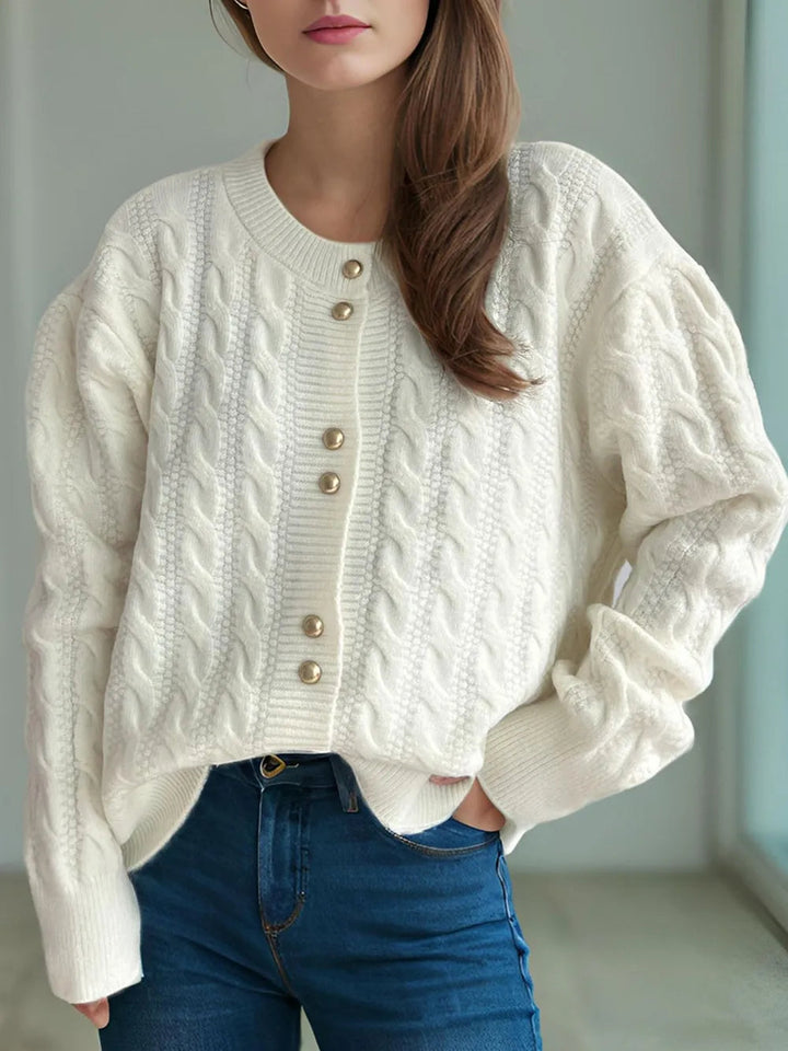 Natalya - Cardigan ample en maille torsadée col rond manches longues