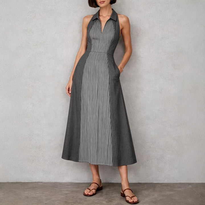Louna - Robe sans manches à rayures et col en V très élégante