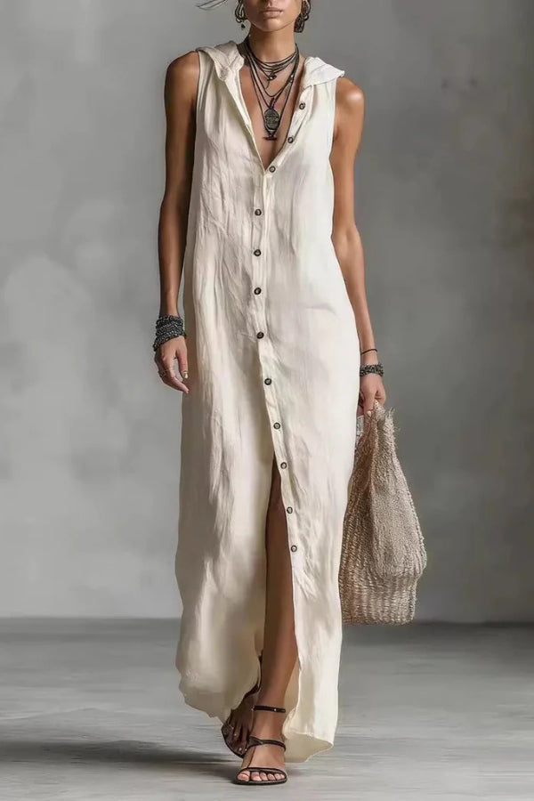 Hazelya - Robe longue ample décontractée sans manches à boutons