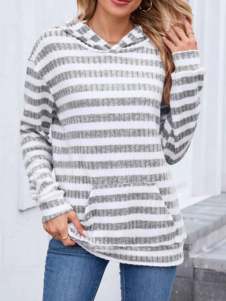 Yasmila - Sweat à Capuche Rayé Élégant et Chaud pour Femme