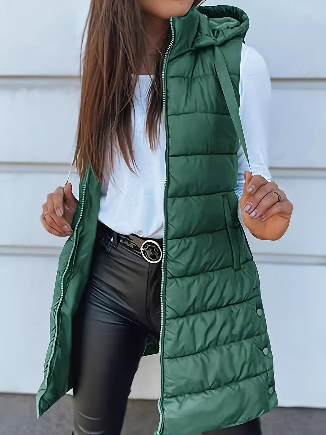Zeyna - Manteau Décontracté Sans Manches Chaud à Capuche et Zip