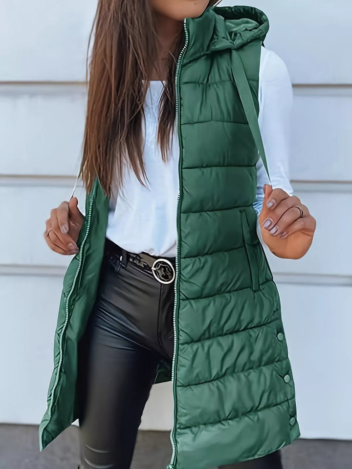 Zeyna - Manteau Décontracté Sans Manches Chaud à Capuche et Zip