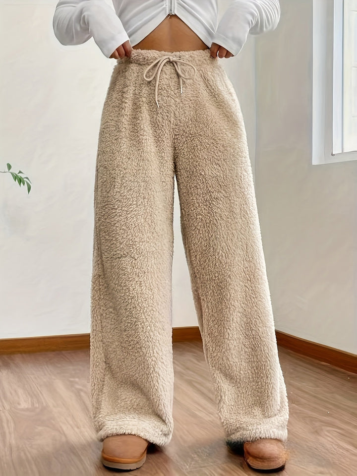 Vaneheo | Pantalon en peluche taille haute pour femmes
