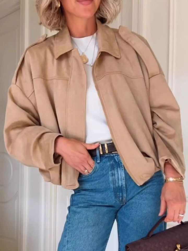 Hattie - Veste zippée effet daim à épaules tombantes