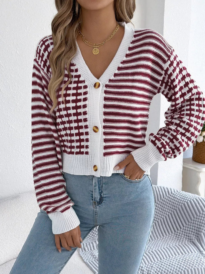 Arah - Cardigan cropped chic à rayures boutonné