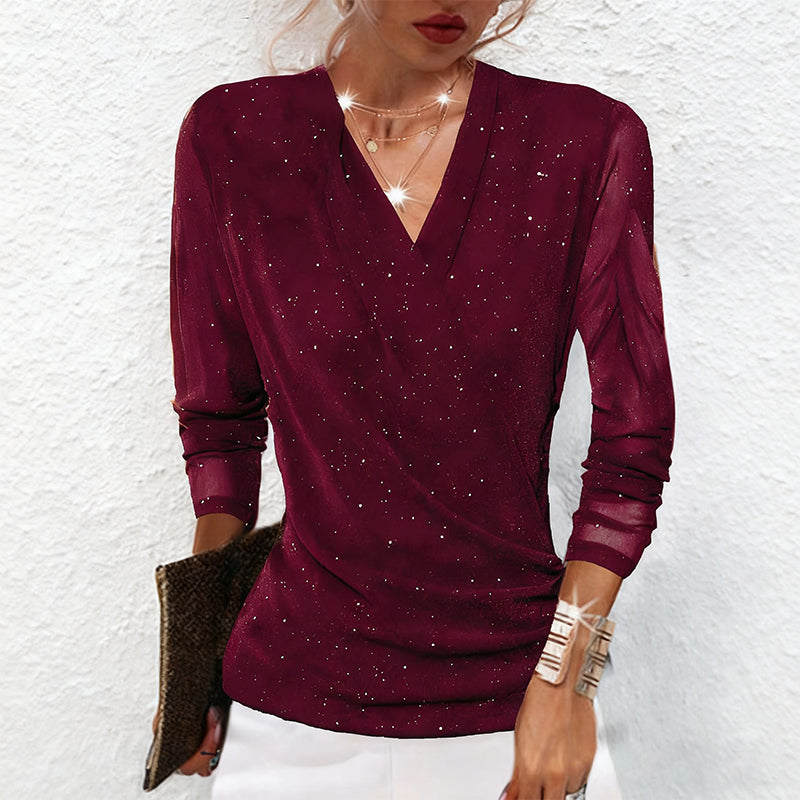 Jamella - Chemisier portefeuille élégant à manches longues avec sequins