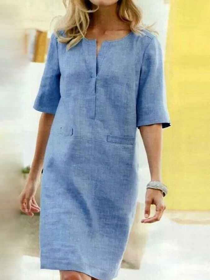 Hauzini | Robe en coton et lin à manches courtes pour femmes