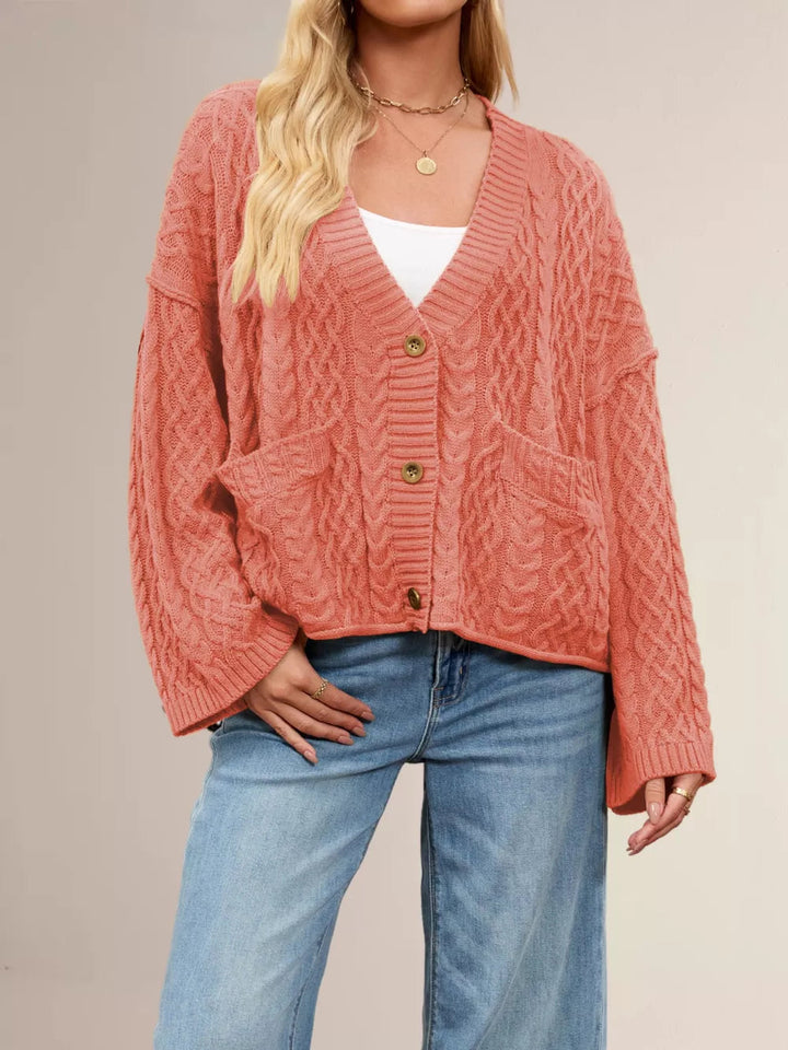 Zenitha - Cardigan ample élégant en maille torsadée boutonné