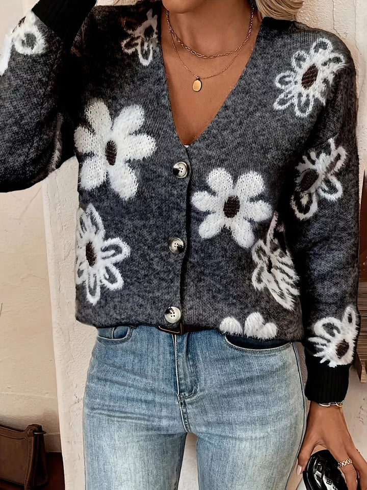 Nancie - Cardigan élégant à imprimé floral avec boutons