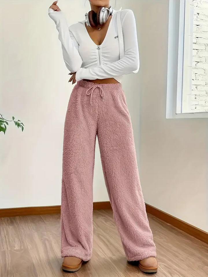 Vaneheo | Pantalon en peluche taille haute pour femmes