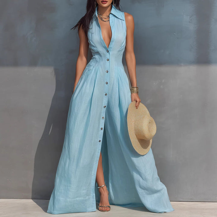 Mathilde - Robe longue élégante à taille haute et boutons
