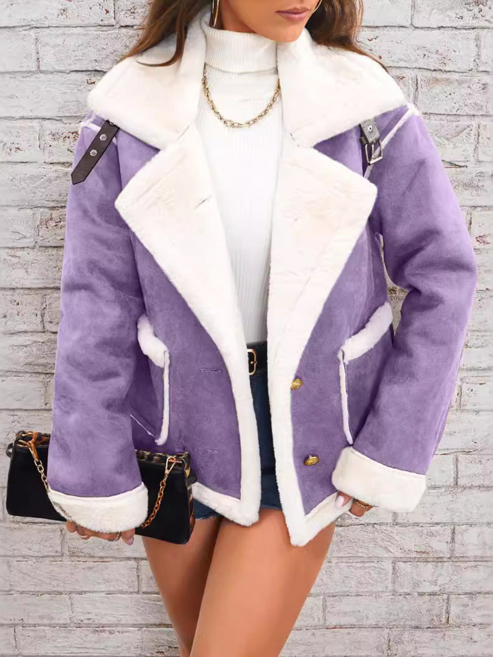 Jaclyn - Manteau oversize chaud en suédine avec fausse fourrure