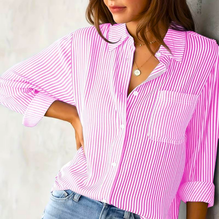 Nyanna - Blouse polo élégante à rayures boutonnée