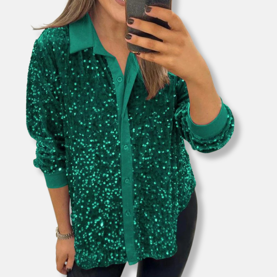 Blythe - Chemise élégante à sequins boutonnée à manches longues